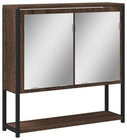 barna tölgy szerelt fa tükrös fürdőszobaszekrény 60x16x60 cm