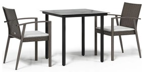 vidaXL 3 részes polyrattan és acél kerti étkezőgarnitúra párnával
