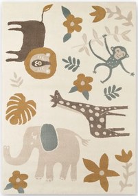 Gyerekszőnyeg 160x230cm, krémszínű afrikai állatokkal,puha szőr