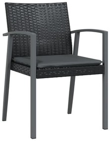 2 db fekete polyrattan kerti szék párnával 56,5 x 57 x 83 cm