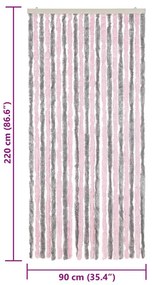 ezüstszürke és rózsaszín zsenília rovarfüggöny 90 x 220 cm