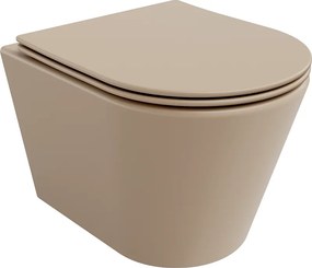 Mexen Rico Rimless WC csésze lassan lehajtható vékony ülőkével, duroplast, matt cappuccino - 30724064