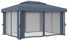 antracitszürke pavilon függönnyel és LED fényfüzérrel 4 x 3 m