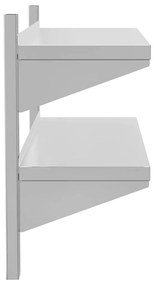 2 szintes ezüst rozsdamentes acél fali polc 100 x 30 x 60 cm