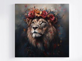 Poszter Portré Állat Oroszlán Király Koszorú Virágok Boho 40x40