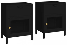 2 db fekete acél és üveg éjjeliszekrény 40 x 30 x 54,5 cm