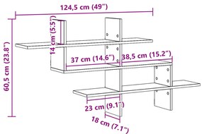 antik fa színű szerelt fa fali polc 124,5 x 18 x 60,5 cm