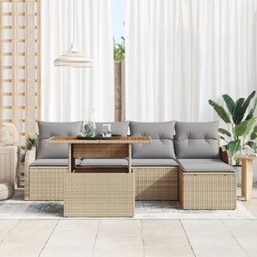 6 Reszletes Kertbútor Szett Párnákkal Bézs Poly Rattan, 2 Személyes Kert Dívány Tárolóval és Párnákkal Bézs Poly Rattan