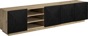 Asha bordázott frontos TV szekrény 200 cm - artisan tölgy / matt fekete