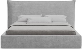 Világosszürke kárpitozott ágyneműtartós franciaágy ágyráccsal 160x200 cm Esala – Makamii