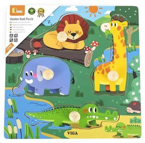 Gyermek fa puzzle Viga Vadon élő állatok 4 db