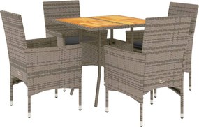 vidaXL 5részes szürke polyrattan/akácfa kerti étkezőgarnitúra párnával