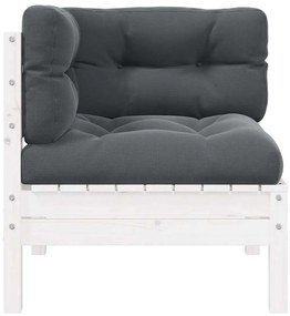 vidaXL tömör fenyőfa kerti sarokkanapé fehér párnákkal