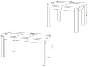 Mazzoni FONTE Artisan Tölgy/Fekete Matt - KLASSZIKUS 130 vagy 155 cm-re BŐVÍTHETŐ ASZTAL KONYHÁBA/NAPPALIBA!