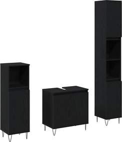 vidaXL Fürdőszoba bútor szett 3 pcs Fekete tölgy 30 x 30 x 190 cm