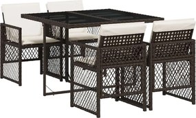 vidaXL 5 részes barna polyrattan kerti étkezőgarnitúra párnákkal