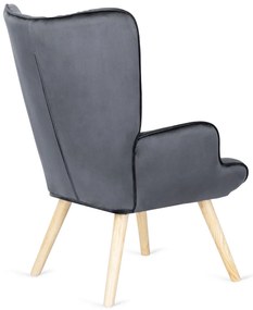 Füles Fotel Lábtartóval Szürke Bársony Kárpittal. LOZANO 2