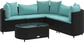 vidaXL 6 részes fekete polyrattan kerti ülőgarnitúra párnákkal
