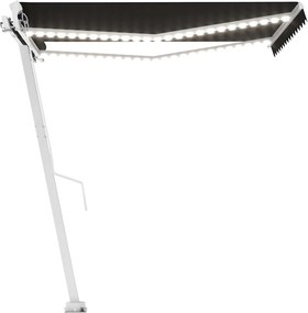 vidaXL antracitszürke kézzel kihúzható LED-es napellenző 350 x 250 cm