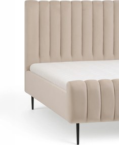 Livani kárpitozott ágy 160x200 bársony bézs Velluto 2 / fekete lábakkal