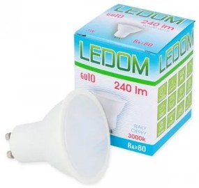 LED lámpa , égő , szpot , GU10 foglalat  , 120° , 3 Watt , meleg fehér , LEDOM