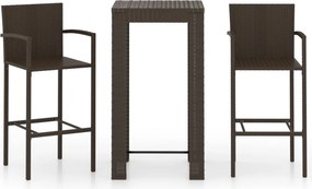 vidaXL 3 részes barna polyrattan kerti bárszett kartámasszal