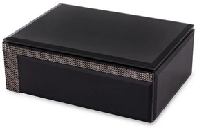 Vetrario design fekete üvegborítású szögletes ékszertartó doboz strasszos berakással 6x16x12cm