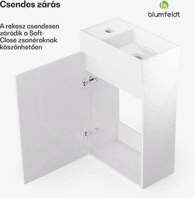 Blumfeldt Johnstone, mosdó és fürdőszoba szekrény, 40 cm, kerámia mosdó, Soft-Close záródású