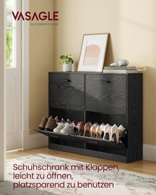Cipősszekrény 4 lehajtható rekesszel 24 x 105,5 x 83 cm, fekete