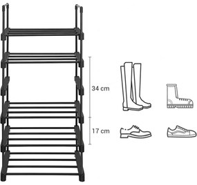 Cipőtartó polc szett, 6 szint, 45x30x106cm, fekete