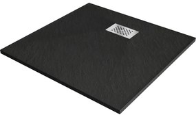 Mexen Hugo SMC négyzet alakú zuhanytálca 80 x 80 cm, fekete, inox takaró - 42708080-X