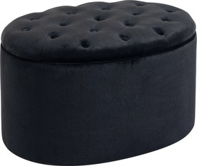 HOMCOM Tároló Puff, Bársonyos Béleléssel, Ovális Forma, Tároló Láda Nappaliba, Hálószobába, Előszobába 71 x 52 x 42 cm, Fekete | Aosom