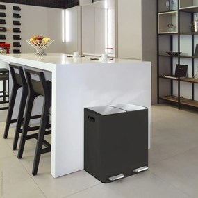 Matt fekete acél szelektív pedálos szemetes 2x20 l Aliya – Spirella