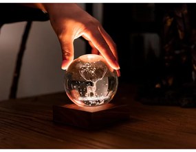 Sötétbarna diófa LED dimmelhető asztali lámpa üveg búrával (magasság 12 cm) Amber – Gingko