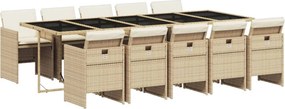 vidaXL 11 részes bézs polyrattan kerti étkezőgarnitúra párnákkal