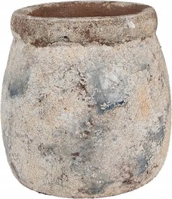 Bézs-kék kő virágtartó fedél, hordó alakú patinával