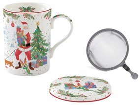 Joyful Santa karácsonyi porcelán bögre fém szűrővel