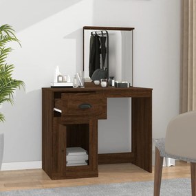 barna tölgy színű szerelt fa tükrös pipereasztal 90x50x132,5 cm