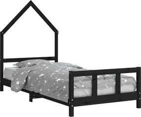vidaXL fekete tömör fenyőfa gyerekágykeret 90 x 190 cm