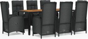 vidaXL 9 részes fekete polyrattan kerti étkezőgarnitúra párnákkal