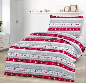 Pamut lepedők Karácsonyi hóember piros TiaHome - 1x Párna 90x70cm, 1x Paplan 140x200cm