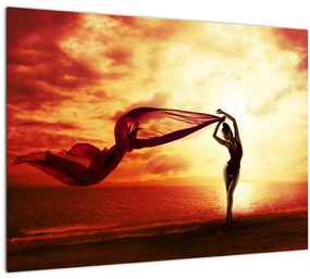 Kép - egy nő sziluettje a naplementében (üvegen) (70x50 cm)