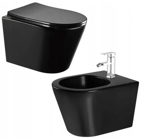 Mexen Rico fali WC Perem nélküli és falra akasztható bidé, fekete matt - 35724885 + 30721085