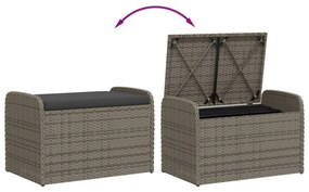 szürke polyrattan tárolópad párnával 80 x 51 x 52 cm