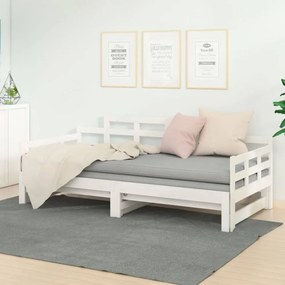 Fehér tömör fenyőfa kihúzható kanapéágy 2 x (90 x 190) cm