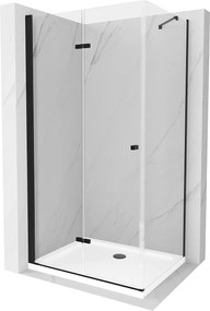 Mexen Lima, zuhanykabin összecsukható ajtóval 90 (ajtó) x 110 (fali) cm, 6mm átlátszó üveg, fekete profil + vékony zuhanytálca fehér fekete szifonnal…