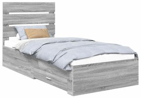 vidaXL Ágykeret fiókkal fejtámlával Szürke Sonoma 100 x 200 cm Faanyag