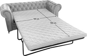 Kinyitható luxus 3-as ülés, világosszürke Velvet szövet, ROMANO