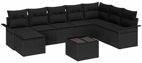 vidaXL Kerti Kanapé Szett párnával 9 pcs Fekete polirattan