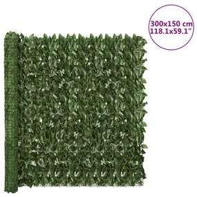 sötétzöld leveles belátás elleni erkélyparaván 300 x 150 cm